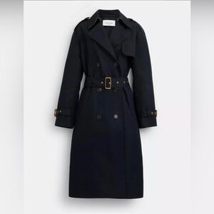NEW w TAGS Women’s COACH Tonal Mixed Material Midnight Navy Trench Coat — Sz Med
